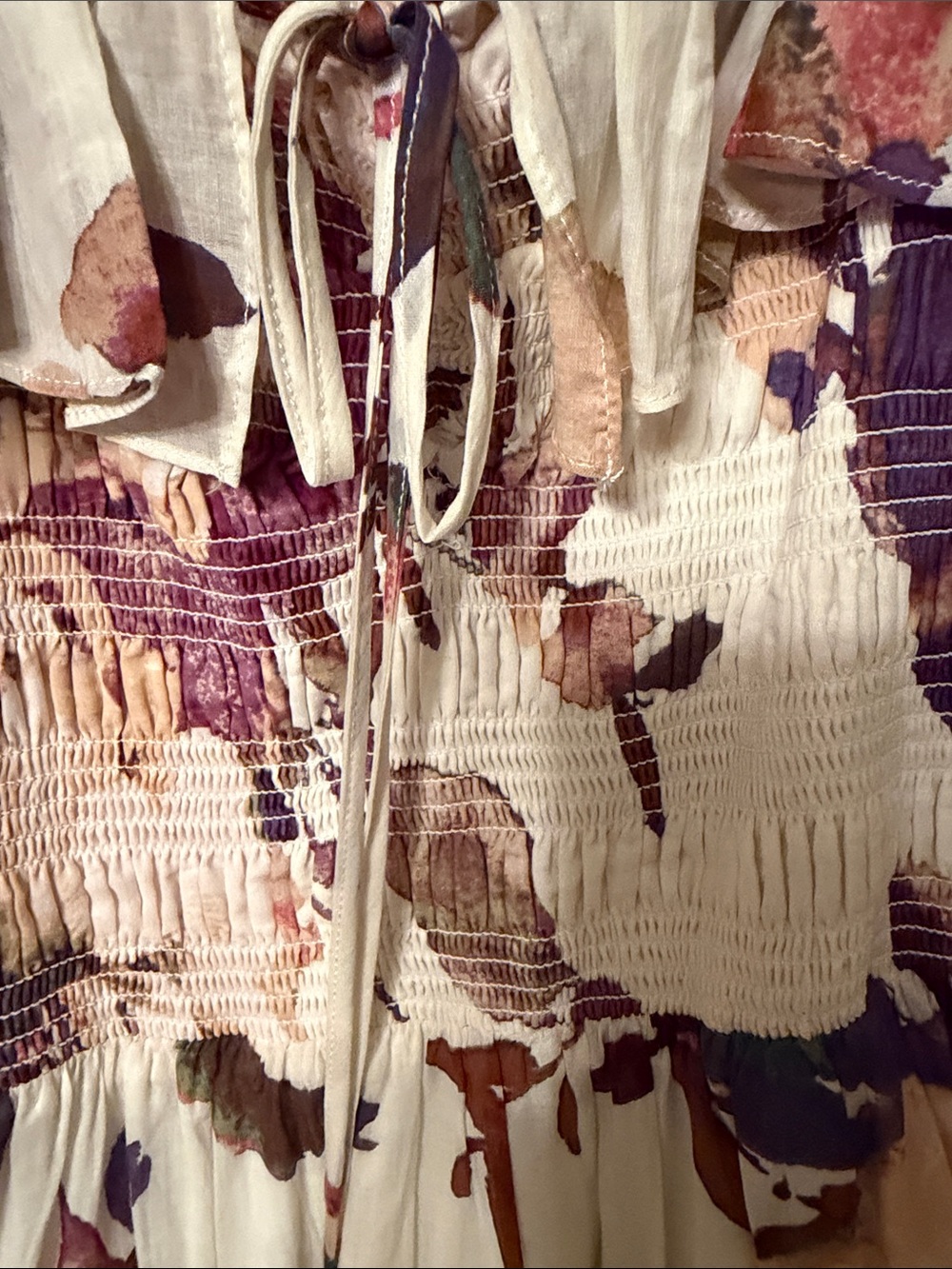 Fate Cream Midi Dress with Purple & Brown Floral Print - Picture 5 of 8